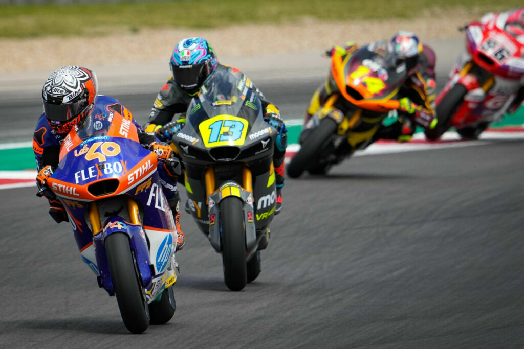 Moto2 racers Aron Canet (40), Celestino Vietti (13), Tony Arbolino (14), and Jake Dixon (96). Photo courtesy Dorna.