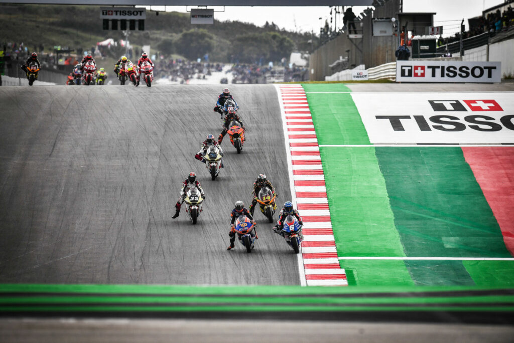 Cameron Beaubier (6) battling for the lead of the Moto2 race with Aron Canet (40). Photo courtesy American Racing Team.