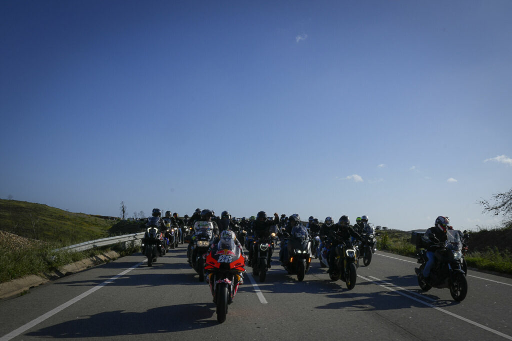 Riding his KTM RC16 MotoGP racebike, Miguel Oliveira (88) led a parade of fans from Portimao to the Algarve International Circuit. Photo courtesy Dorna.