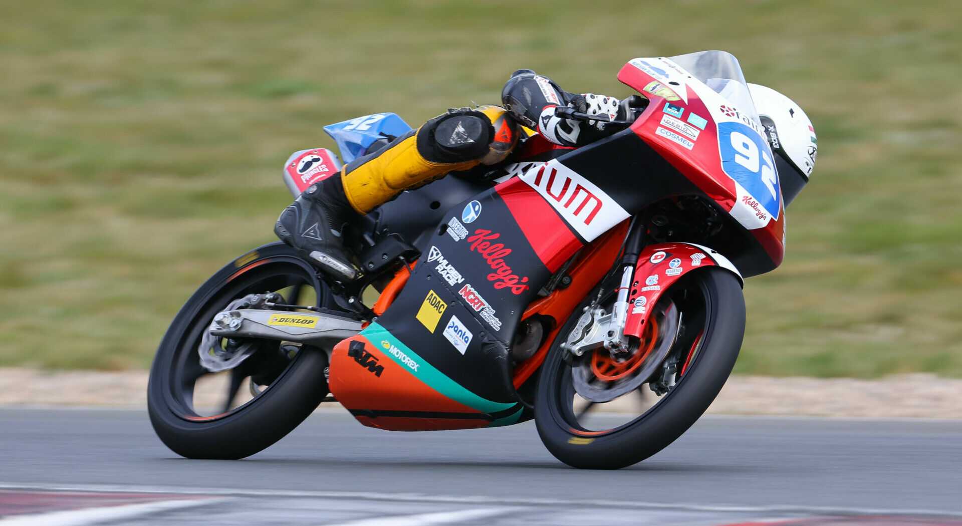 Hungarian-American Rossi Moor (92) in action at the Northern Talent Cup pre-season test at Oschersleben, before his crash. Photo courtesy Dorna.