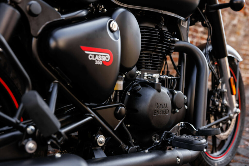 The Royal Enfield Classic 350 has an air-and-oil-cooled, DOHC 349cc single-cylinder engine. Photo courtesy Royal Enfield North America.