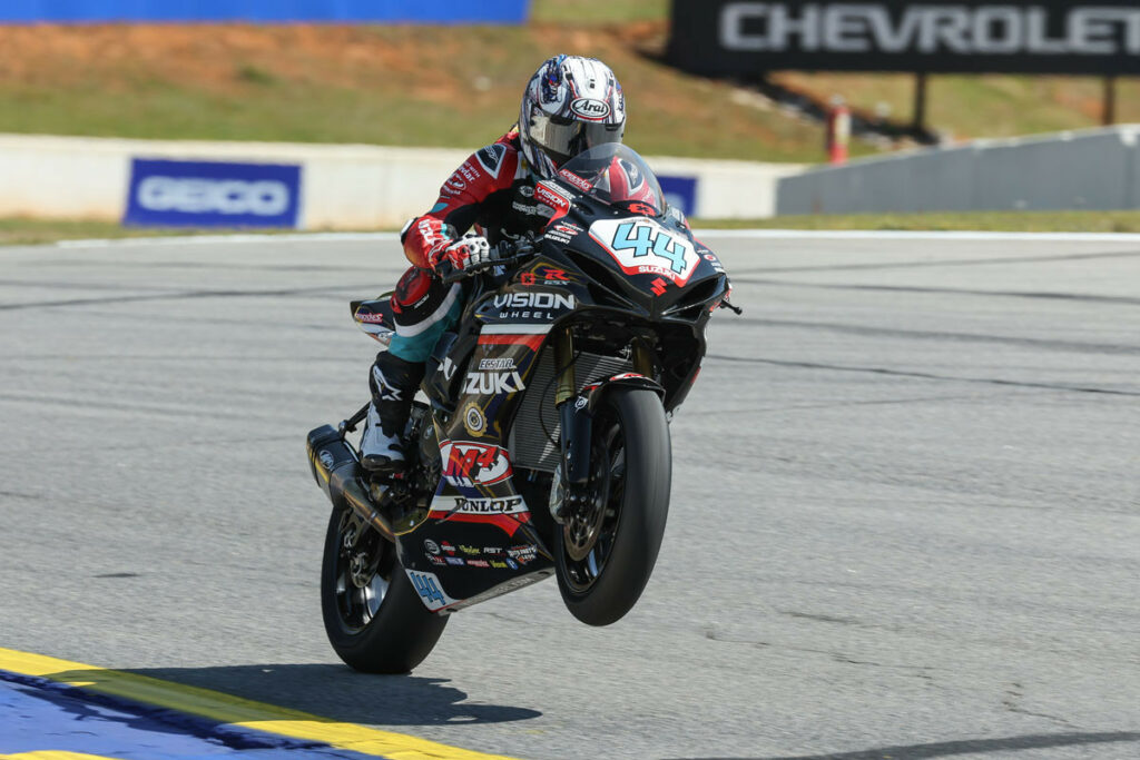 Vision Wheel M4 ECSTAR Suzuki pilot Sam Lochoff (44) finishes with a pair of podiums for Race 1 and 2 in the Supersport class. Photo courtesy Suzuki Motor USA, LLC.