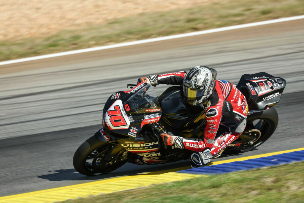 After a tough Race 1, Tyler Scott (70) finished in the top five in Race 2 on his Vision Wheel M4 Suzuki debut.   Photo courtesy Suzuki Motor USA, LLC.
