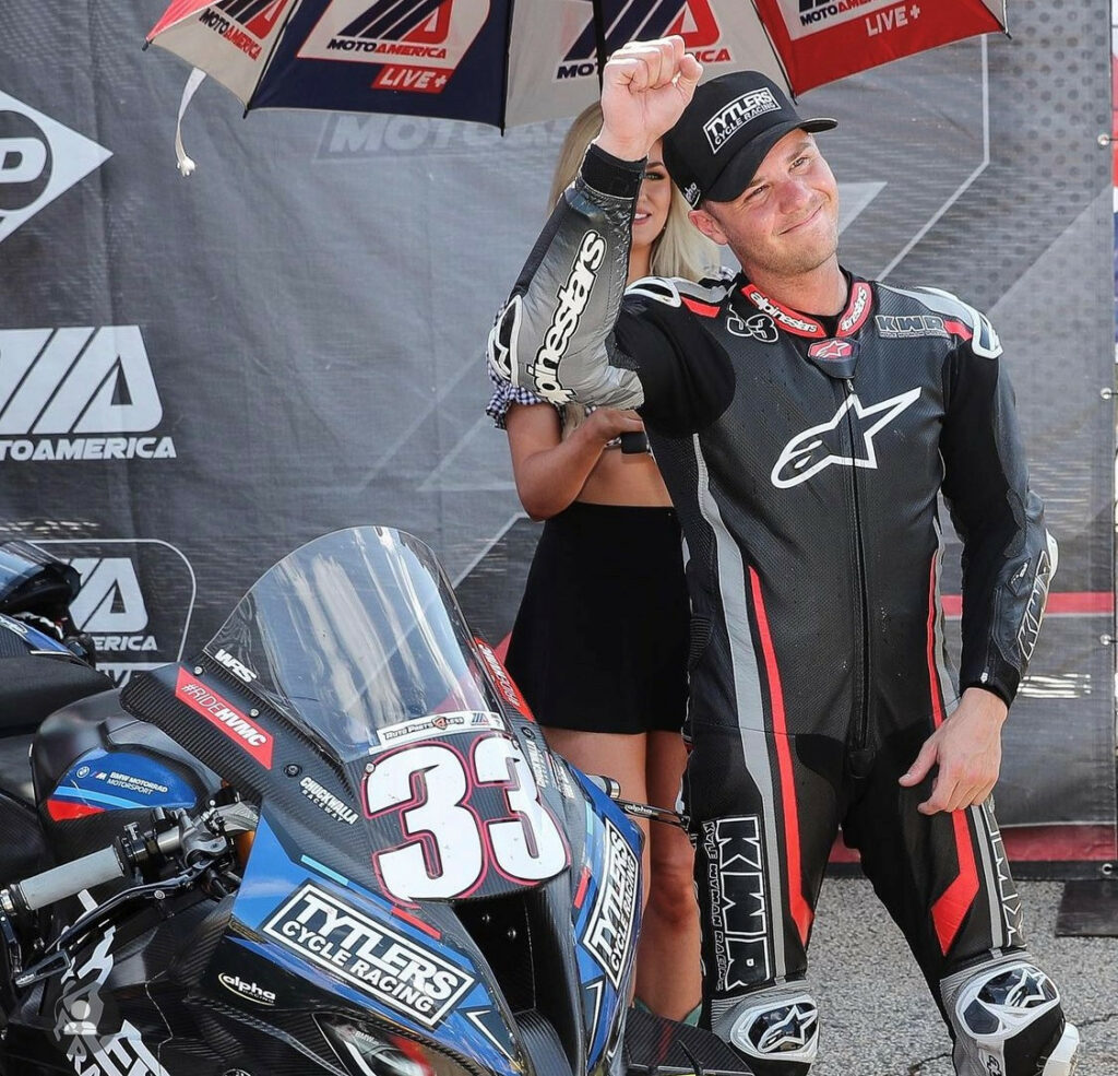 Kyle Wyman on the MotoAmerica Superbike podium at Road Atlanta. Photo courtesy Tytlers Cycle Racing.