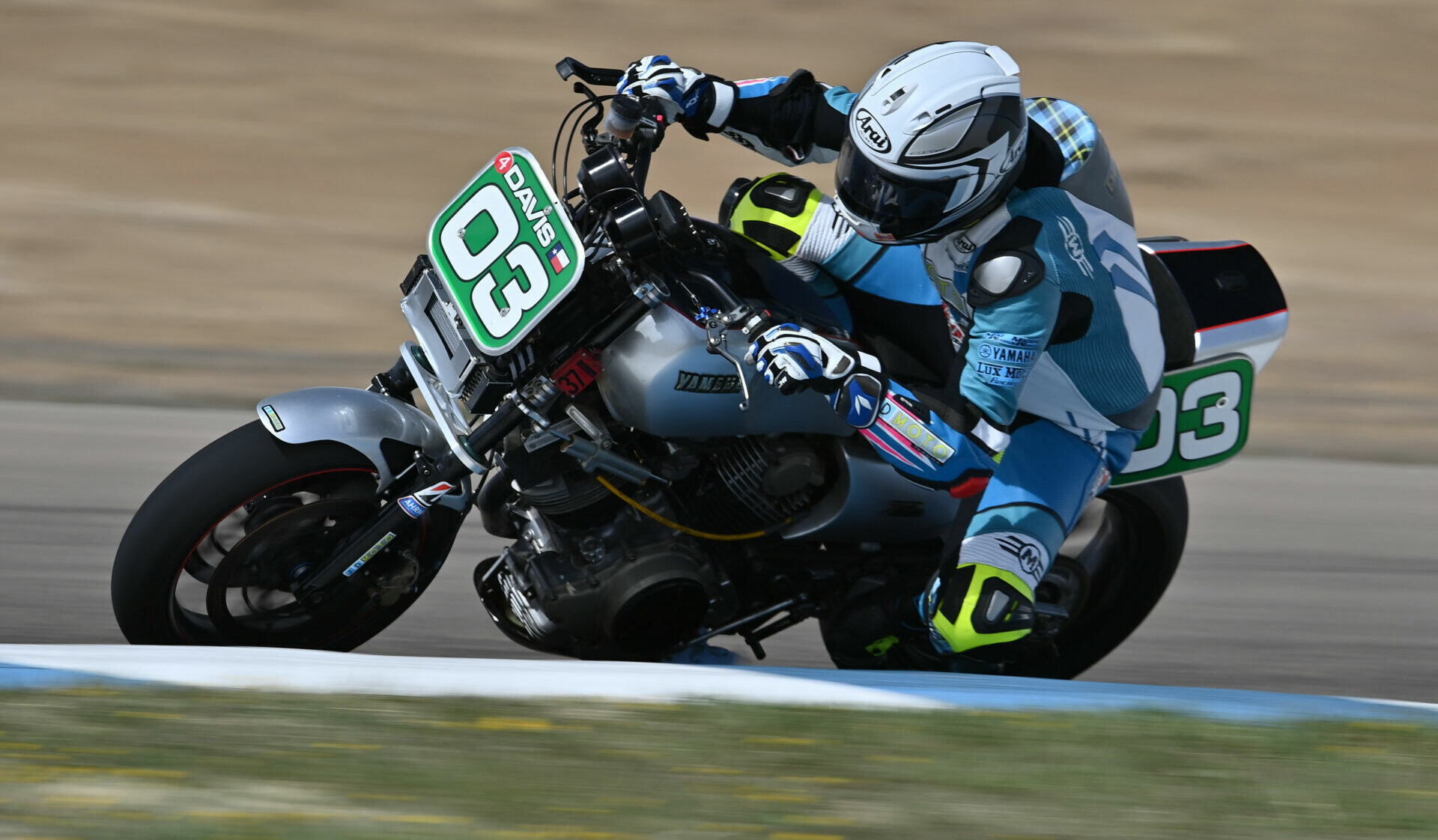 Jesse Davis (03) at speed at High Plains Raceway. Photo by Rupert Berrington, courtesy AHRMA.