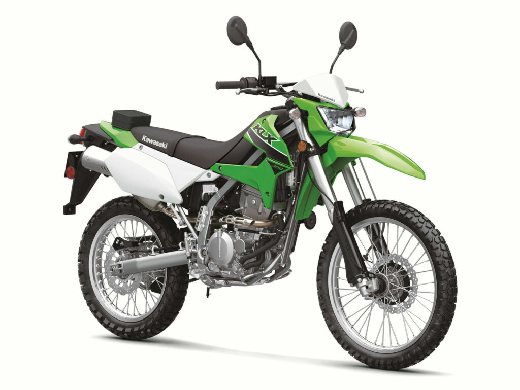 A 2023-model Kawasaki KLX300 at rest. Photo courtesy Kawasaki Motors Corp., U.S.A.