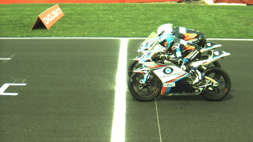 Johnny Garness (57) and Carter Brown (74) tied for first place in British Talent Cup Race Two at Donington Park. Photo courtesy British Talent Cup.