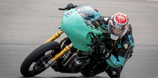 Kayleigh Buyck in action during the Royal Enfield test day at Barber Motorsports Park. Photo by Jen Muecke, courtesy Royal Enfield.