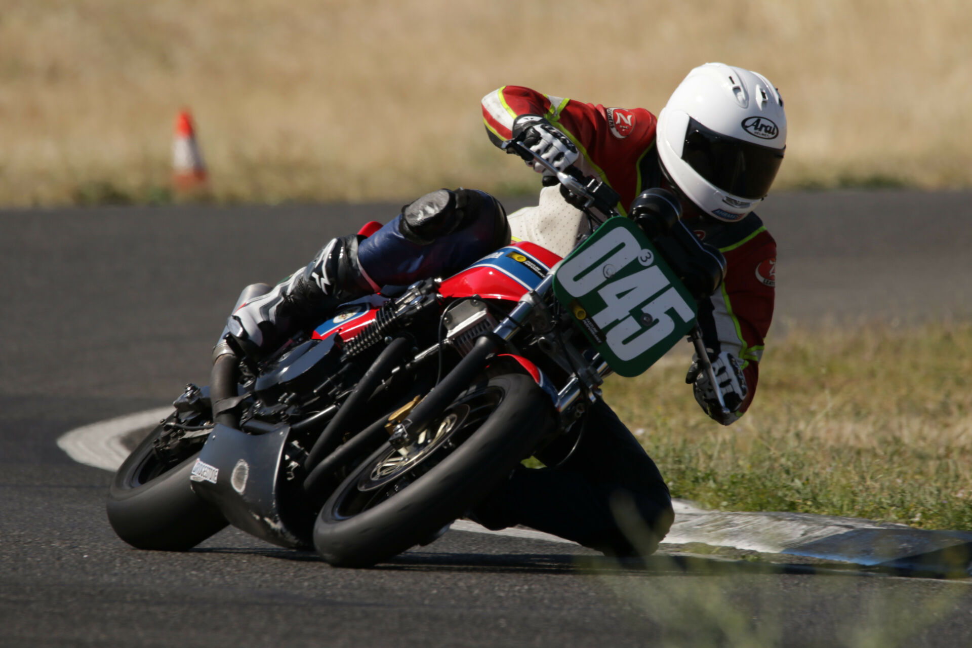 Curtis Adams (045) rode his 1981 Honda CB750F to victories in both AHRMA Vintage Cup races featuring the Vintage Superbike Heavyweight class at Thunderhill Raceway Park. Photo by Max Klein, Oxymoron Photography, courtesy AHRMA.