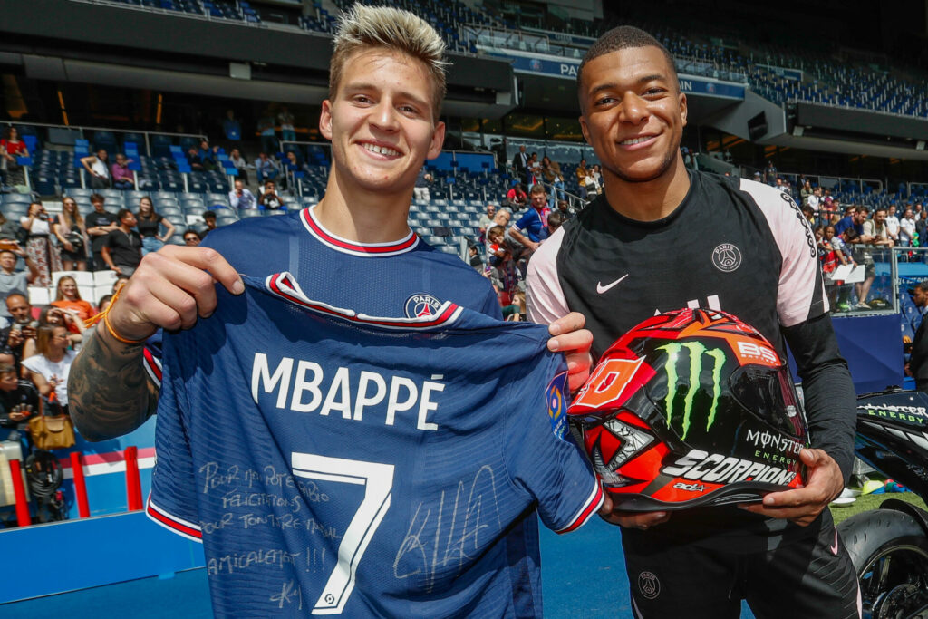 Fabio Quartararo (left) and Kylian Mbappé (right). Photo courtesy Dorna.