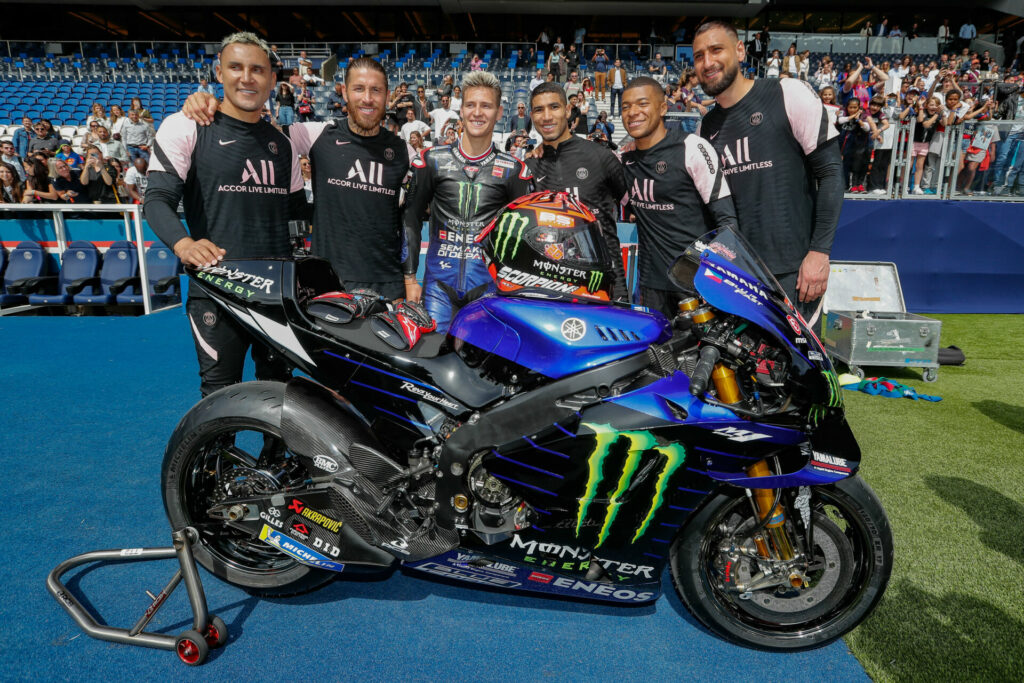 (From left) Keylor Navas, Sergio Ramos, Fabio Quartararo, Achraf Hakimi, Kylian Mbappé, and Gianluigi Donnarumma. Photo courtesy Dorna.