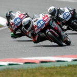 Hungarian-American Rossi Moor (92) leading Matteo Masili (46) and Dustin Schneider (20) during Race Two at Oschersleben. Photo courtesy Northern Talent Cup.