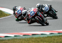 Hungarian-American Rossi Moor (92) leading Matteo Masili (46) and Dustin Schneider (20) during Race Two at Oschersleben. Photo courtesy Northern Talent Cup.
