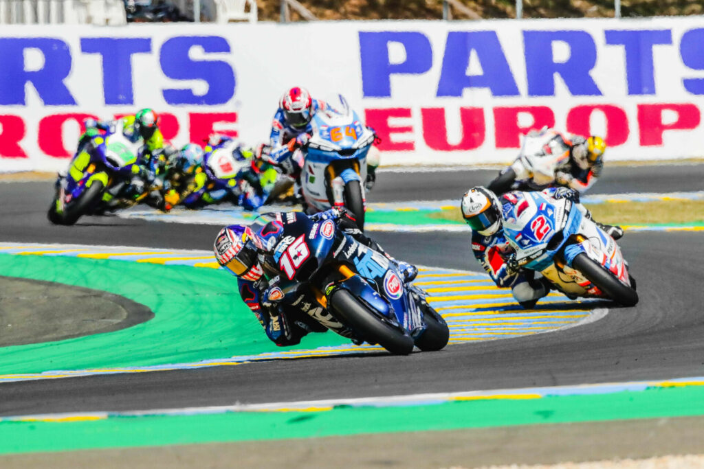 Joe Roberts (16) came from 25th in qualifying to seventh at the finish of the Moto2 race at Le Mans. Photo courtesy Italtrans Racing.