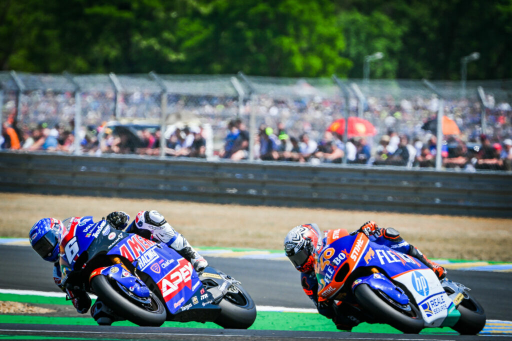 Cameron Beaubier (6) battling Aron Canet (40) for a podium position at Le Mans. Photo courtesy American Racing Team.