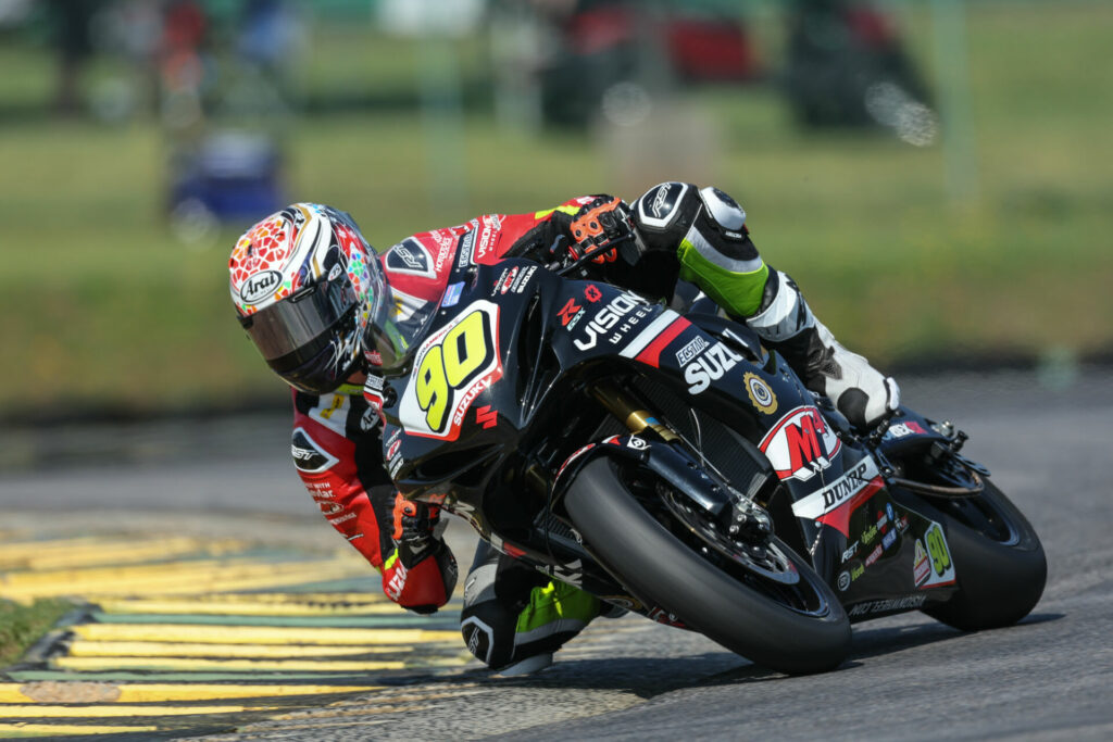 Liam Grant (90) looks to the next round after a fall in Race 2.. Photo courtesy Team Suzuki Press Office.