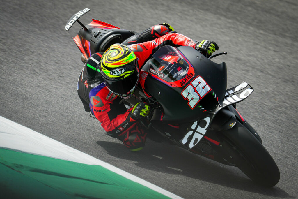 Lorenzo Savadori (32) used a new aero package on his Aprilia on Friday. Photo courtesy Dorna.