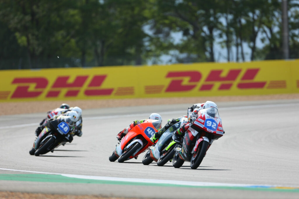 Hungarian-American Rossi Moor (92) in action during Northern Talent Cup Race Two at Le Mans. Photo courtesy Dorna.
