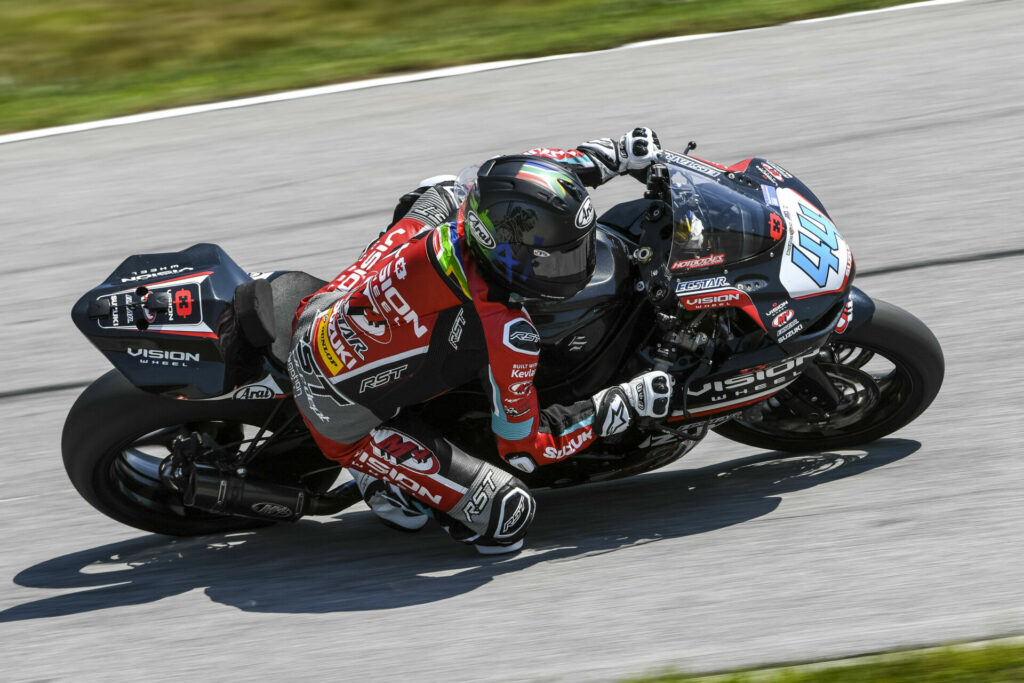 After a tough Race 1, Sam Lochoff (44) bounced back and takes fourth in Race 2. Photo by Brian J. Nelson, courtesy Suzuki Motor USA, LLC.