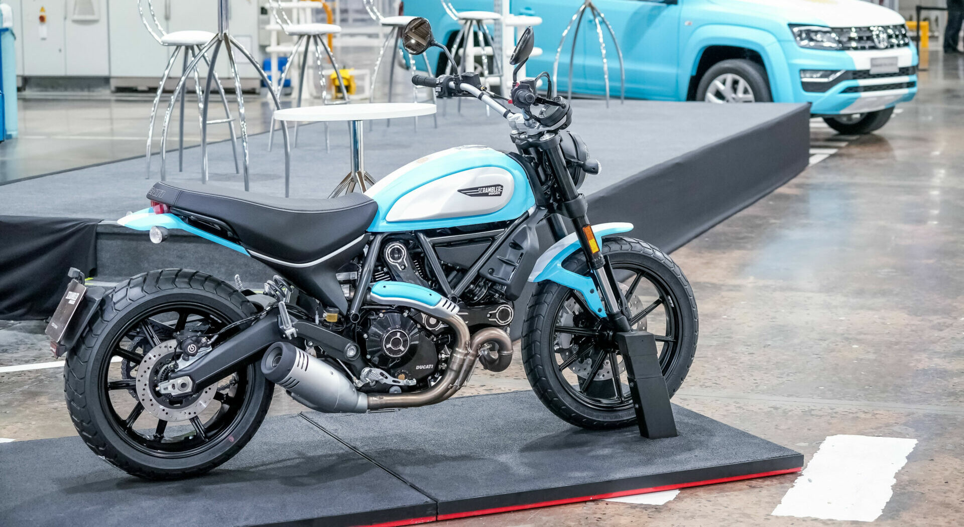 A Ducati Scrambler Icon customized with colors from the Argentinian flag. Photo courtesy Ducati.