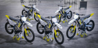 2023 Husqvarna motorcycles (clockwise from left): FC 350, TC 125, TC 250, FC 450, and FC 250. Photo courtesy Husqvarna Motorcycles.