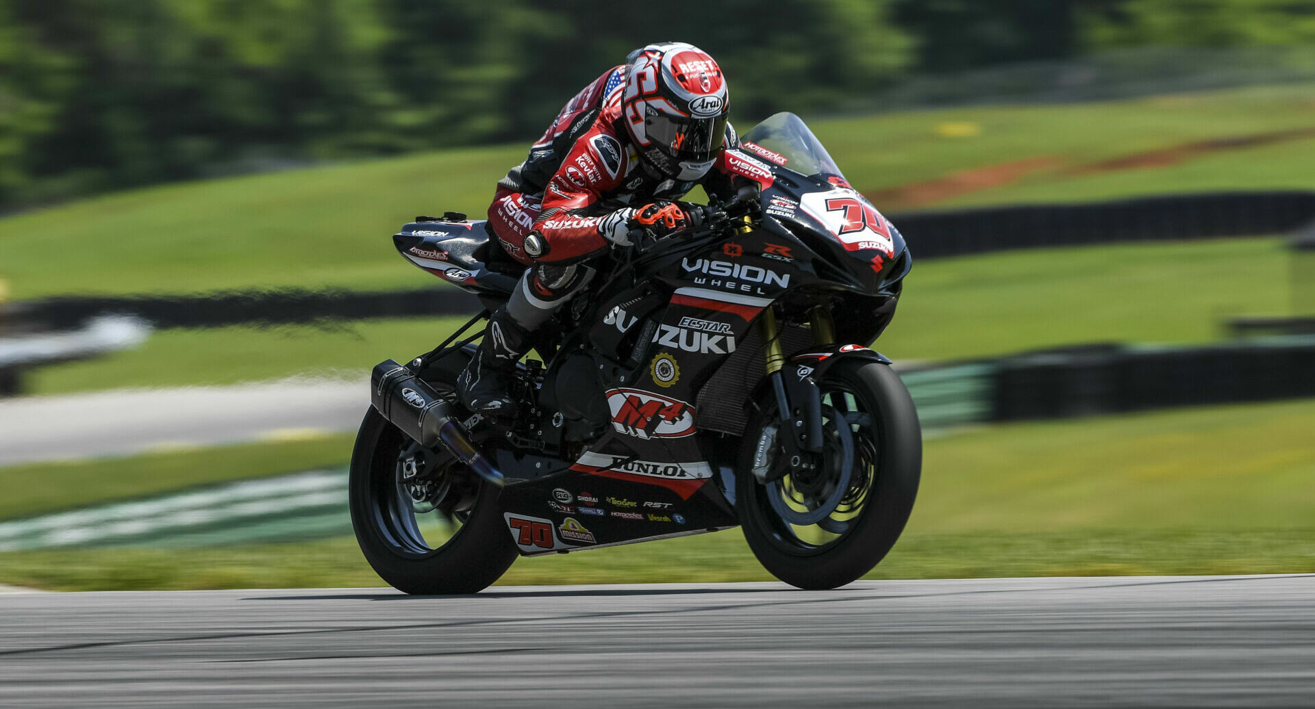 Tyler Scott (70) made it a double-podium weekend aboard his Vision Wheel M4 ECSTAR GSX-R750. Photo by Brian J. Nelson, courtesy Suzuki Motor USA, LLC.