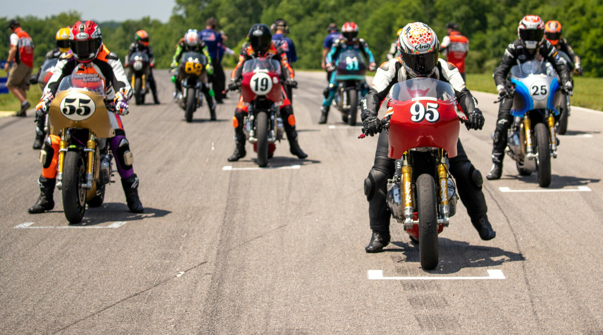 The Royal Enfield Build. Train. Race. competitors on the grid at VIR. Photo courtesy Royal Enfield North America.