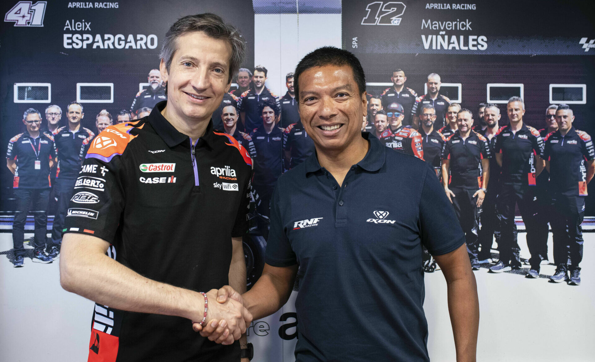 Aprilia Racing CEO Massimo Rivola (left) and RNF Racing Principal Razlan Razali (right). Photo courtesy Aprilia.