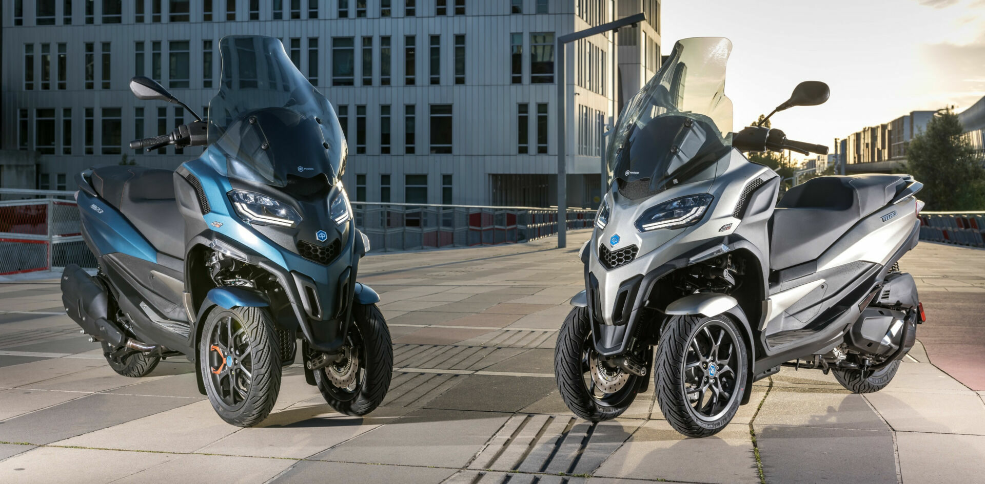 Piaggio's new MP3 530 (left) and MP3 400 (right) three-wheel scooters. Photo courtesy Piaggio.