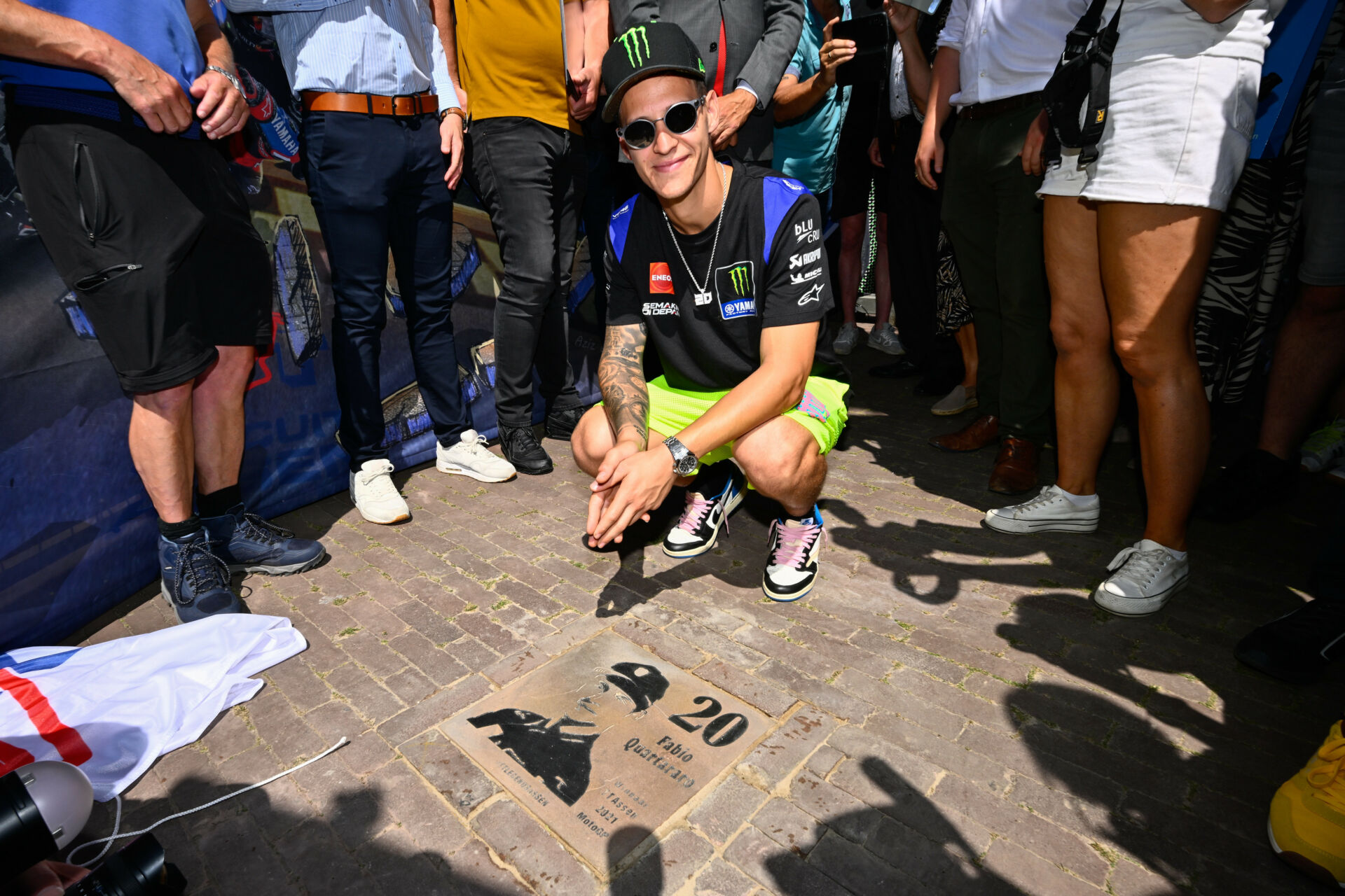 The city of Assen honored Fabio Quartararo with one of the first plaques on its new Walk of Fame. Photo courtesy Dorna.