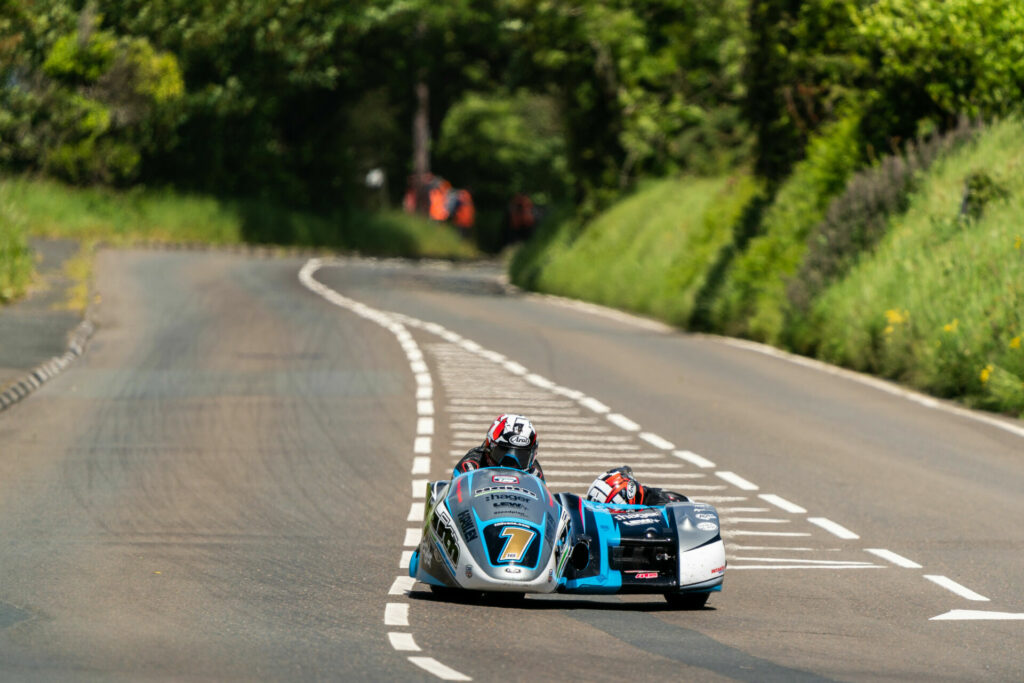 Brothers Ben and Tom Birchall (1) at speed at the Isle of Man TT. Photo courtesy Isle of Man TT Press Office.