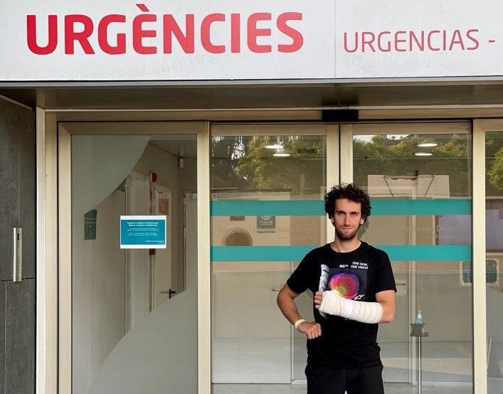 Alex Rins, after being examined at a hospital in Barcelona, Spain. Photo courtesy Team Suzuki Press Office.
