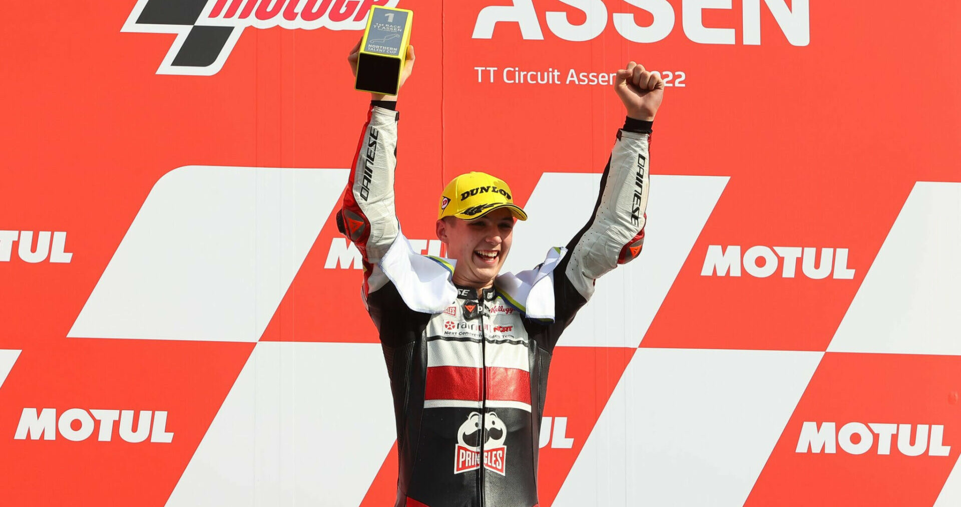 American-born Rossi Moor on top of the podium at TT Circuit Assen. Photo courtesy Dorna.