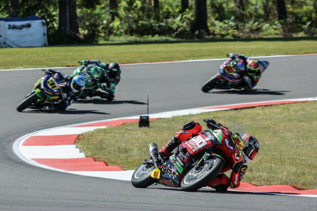 Gus Rodio (96) started from pole position and went on to win the SportbikeTrackGear.com race at Ridge Motorsports Park. Photo by Brian J. Nelson, courtesy MotoAmerica.