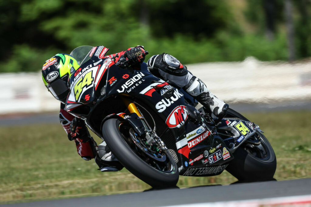 After a brilliant qualifying session, Richie Escalante (54) couldn’t keep up the momentum into Race 1 and is looking forward to Race 2. Photo courtesy Suzuki Motor USA LLC.