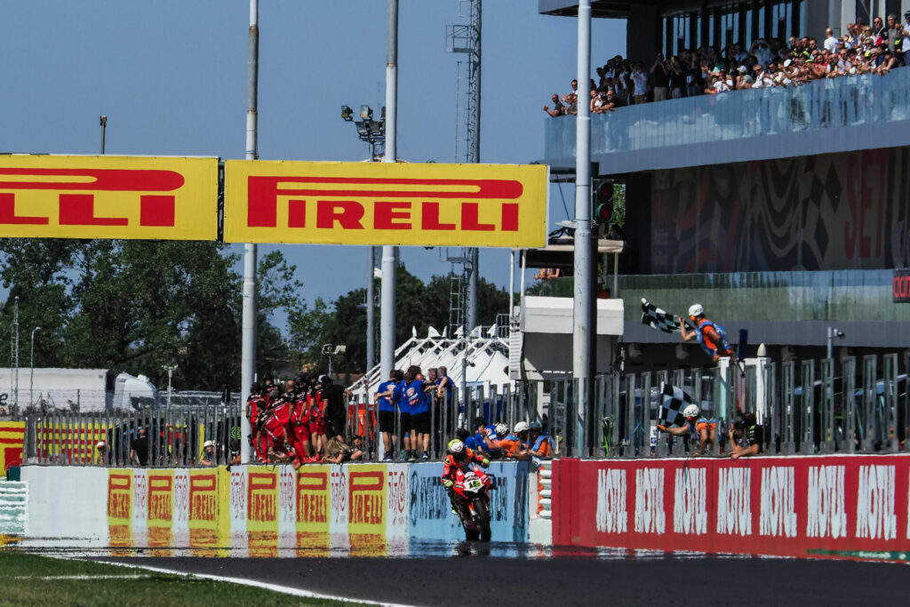 Alvaro Bautista (19) won Race Two Sunday at Misano. Photo courtesy Dorna.