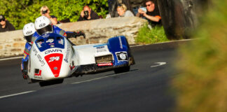Sidecar driver Roger Stockton and passenger Bradley Stockton (34), father and son, were killed in a crash during Sidecar Race Two Friday at the Isle of Man TT. Photo courtesy Isle of Man TT Press Office.