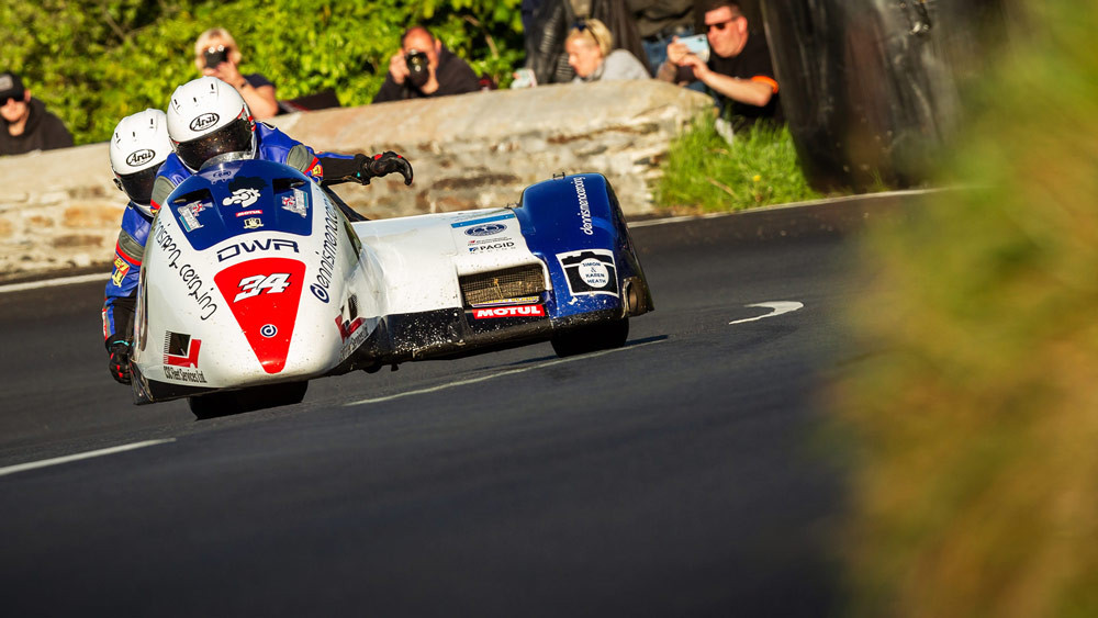 Sidecar driver Roger Stockton and passenger Bradley Stockton (34), father and son, were killed in a crash during Sidecar Race Two Friday at the Isle of Man TT. Photo courtesy Isle of Man TT Press Office.