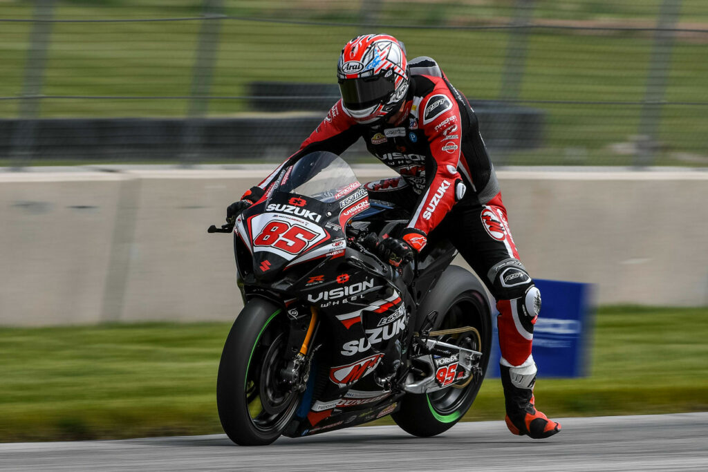 After a seventh-place finish in Race 2 for Jake Lewis (85), he is looking forward to improving the bike settings in the coming weeks. Photo courtesy Suzuki Motor USA, LLC.