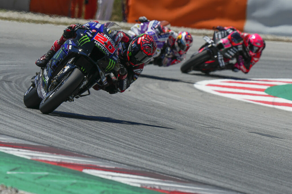 Fabio Quartararo (20) leading Jorge Martin (89) and Aleix Espargaro (41) at Catalunya. Photo courtesy Dorna.