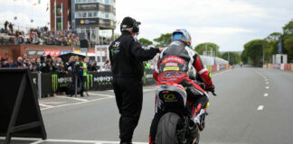 A rider at the start line at the Isle of Man TT. Photo courtesy Isle of Man TT Press Office.