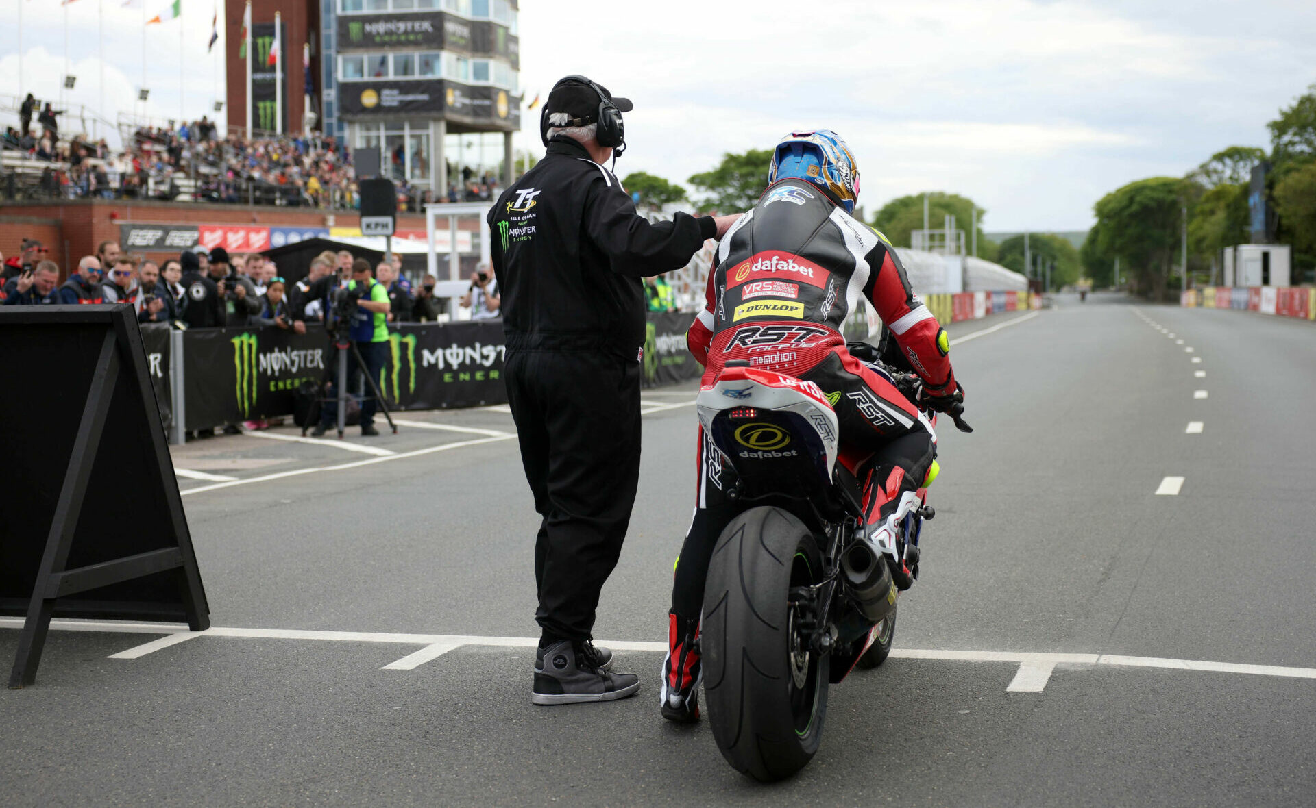 A rider at the start line at the Isle of Man TT. Photo courtesy Isle of Man TT Press Office.