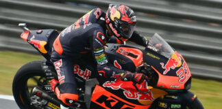 Augusto Fernandez (37), as seen during wet FP1 at Assen. Photo courtesy Red Bull KTM Ajo.