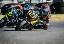 Nathan Gouker (19) and Anthony Lupo Jr. (12) battling for position on the kart track at Ridge Motorsports Park. Photo by Dustin Ishikura/Fast Glass Media.
