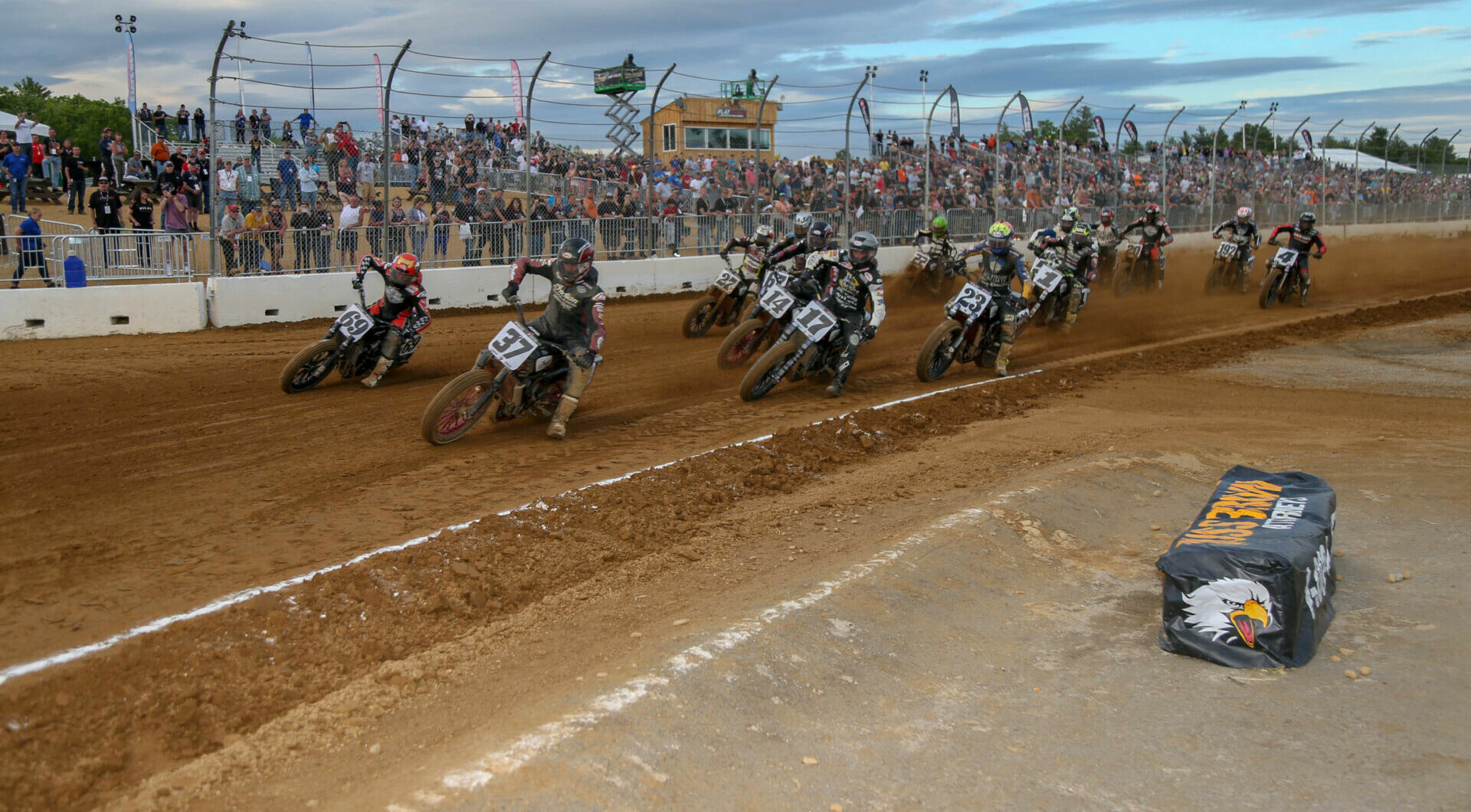 The start of the AFT SuperTwins main event at the 2019 Laconia Short Track. Photo by Scott Hunter, courtesy AFT.