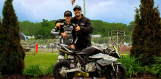 MotoAmerica Superbike racer PJ Jacobsen (right) with MotoAmerica Mini Cup racer Nathan Bettencourt (left). Photo by Sarah Bettencourt.
