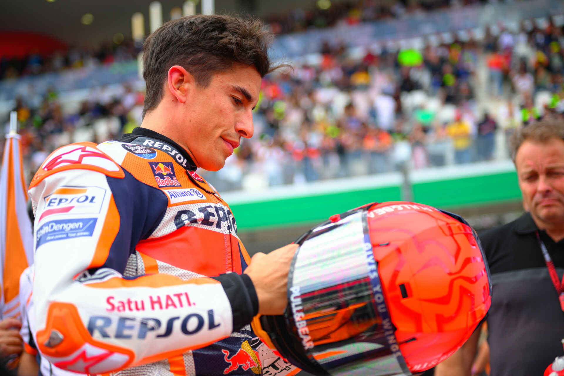 Marc Marquez on the grid at Mugello, his last race before having surgery. Photo by Kohei Hirota.