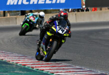 Bryce Prince (74) leads Andrew Lee (141) during a CRA race at Laguna Seca. Photo by CaliPhotography.com, courtesy CRA.