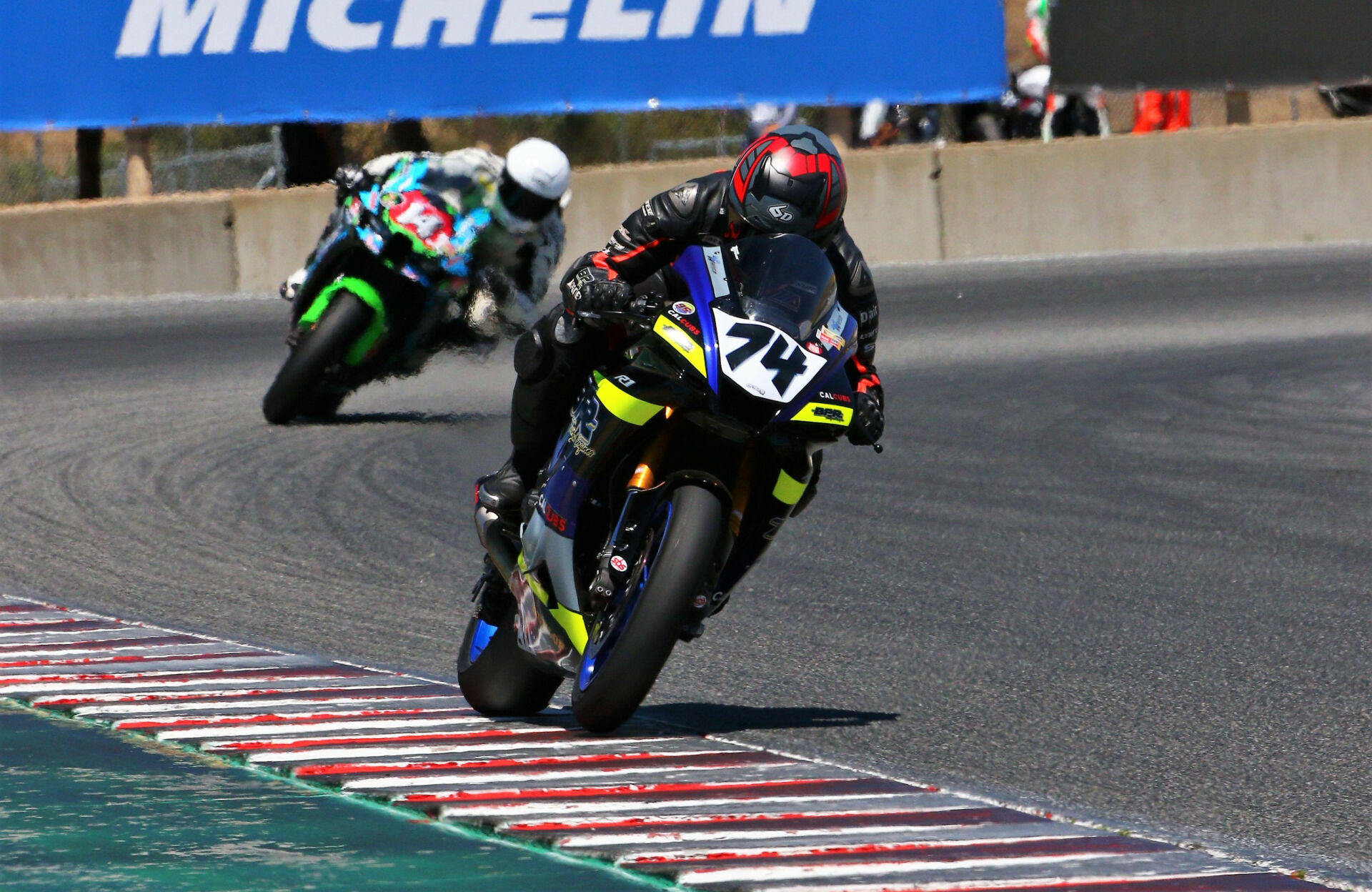 Bryce Prince (74) leads Andrew Lee (141) during a CRA race at Laguna Seca. Photo by CaliPhotography.com, courtesy CRA.