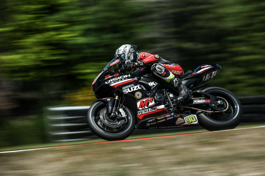 Liam Grant (90) continues to gain confidence on his GSX-R750 with a career-best sixth place. Photo by Brian J. Nelson, courtesy Suzuki Motor USA LLC.